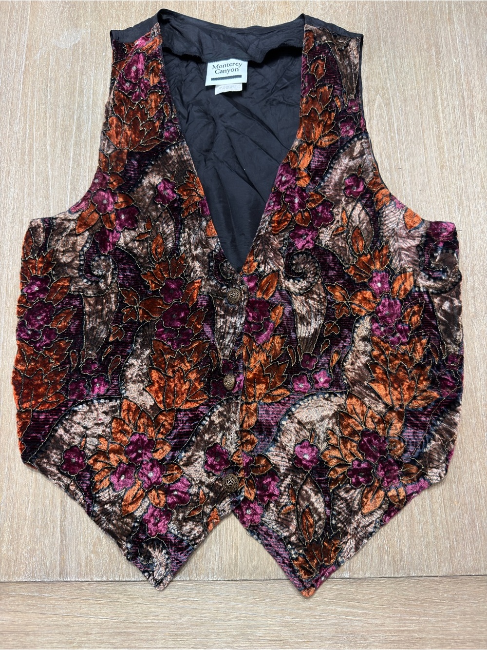 Vintage 90s Whimsigoth Velvet Floral Vest M Boho USA